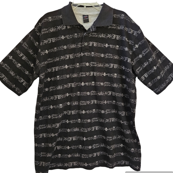 Fubu The Collection sz 2XL Rare Vintage Skulls & Fubu Printed Polo Shirt Y2K 90s - Picture 1 of 13